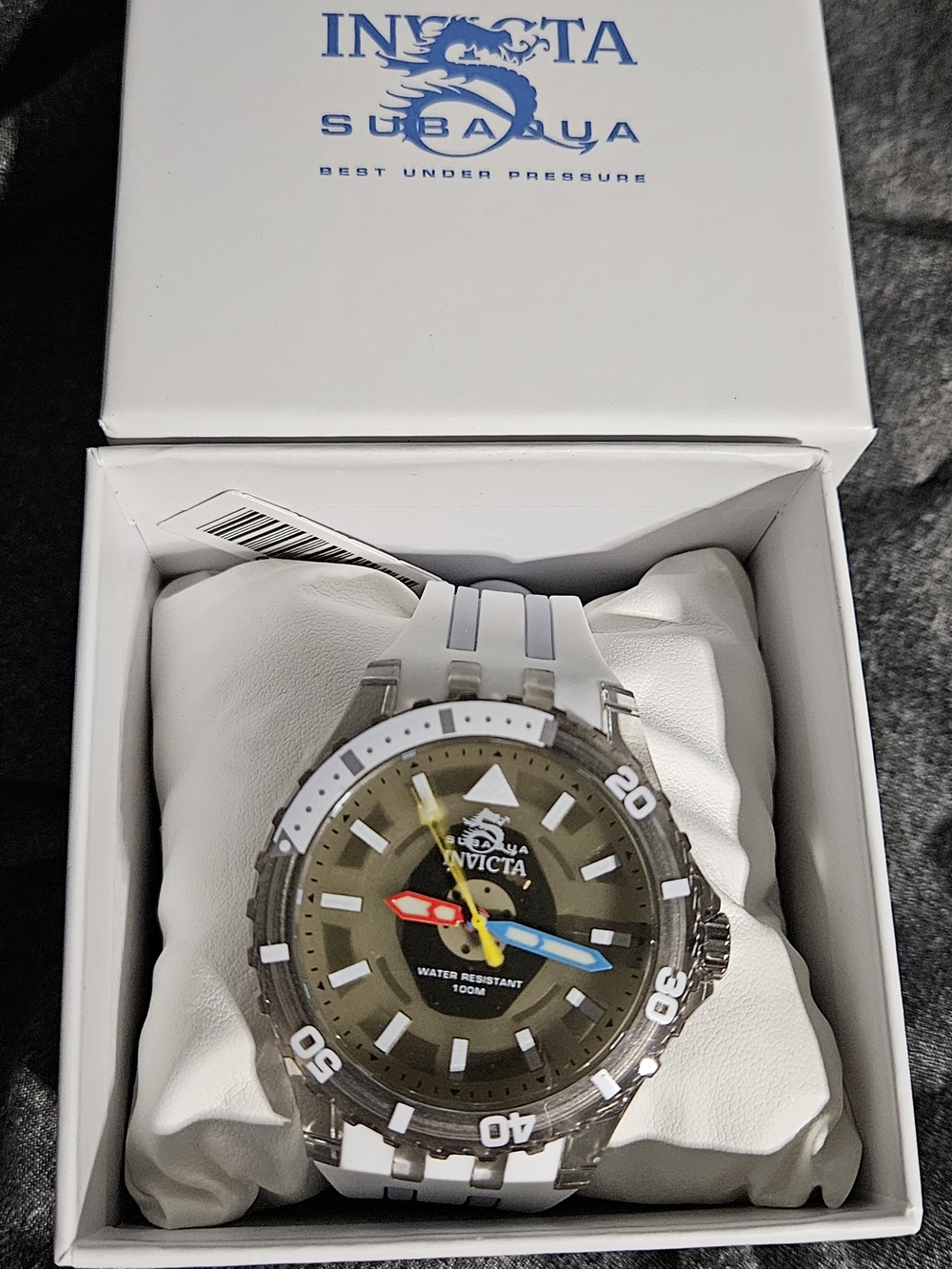 Invicta Subaqua Men's Dive Watch - White Strap, Olive Dial 69448